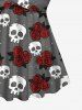 Plus Size Skull Rose Flower Galaxy Print Hawaii Twist Halter Backless Tankini Top -  