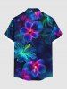 Chemise Décontractée Boutonnée Feuille Tropicale Imprimée avec Poche de Grande Taille à Paillettes pour Homme - Bleu profond 4XL