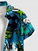 Plus Size Cartoon Monster Tape Star Letters Graffiti Print Hawaii Button Pocket Shirt For Men -  