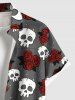 Plus Size Skull Rose Flower Galaxy Print Hawaii Button Pocket Shirt For Men -  