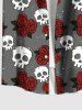 Plus Size Skull Rose Flower Galaxy Print Hawaii Button Pocket Shirt For Men -  