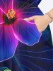 Plus Size Glitter Ombre Floral Tropical Leaves Print Hawaii Split Pocket A Line Midi Dress -  