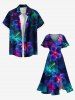 Plus Size Glitter Ombre Floral Tropical Leaves Print Hawaii Split Pocket A Line Midi Dress -  