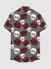 Plus Size Skull Rose Flower Galaxy Print Hawaii Button Pocket Shirt For Men -  