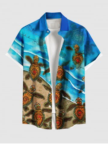 Chemise de Plage Décontractée Boutonnée Tortue de Mer Imprimée avec Poche de Grande Taille pour Homme