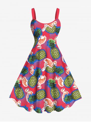 Plus Size Pineapple Flamingo Print Hawaii A Line Tank Dress