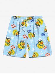 Plus Size Duck Swimming Ring Anchor Print Hawaii Cruise Drawstring Beach Shorts For Men -  
