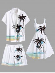 Coconut Tree Watercolor Beach Print Plus Size Matching Hawaii Beach Outfit For Couples -  