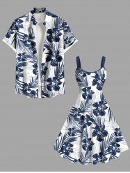 Tropical Leaf Hibiscus Flower Print Plus Size Matching Hawaii Beach Outfit For Couples -  