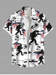 Plus Size Patriotic American Flag Coconut Tree Gorillas Print Buttons Pocket Shirt For Men -  