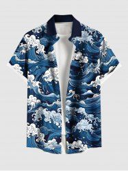 Plus Size Sea Waves Print Cruise Buttons Pocket Hawaii Shirt For Men -  