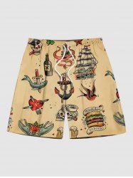 Short de Plage Hawaii Imprimé Hamburger Crâne et Coeur Grande Taille pour Homme - café lumière 3XL