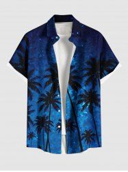 Plus Size Coconut Tree Glitter Galaxy Print Hawaii Button Pocket Shirt For Men -  