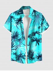 Plus Size Coconut Tree Print Buttons Pocket Hawaii Shirt For Men -  
