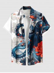 Plus Size Octopus Flower Cloud Print Hawaii Button Pocket Shirt For Men -  