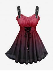 Plus Size Ombre Print Lace Up Ruched Ruffles Star Buckle Tank Top -  