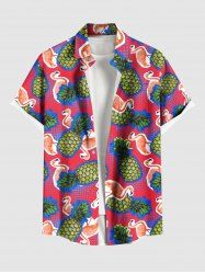 Plus Size Pineapple Flamingo Print Hawaii Button Pocket Shirt For Men -  