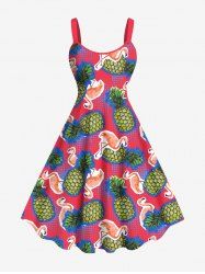 Plus Size Pineapple Flamingo Print Hawaii A Line Tank Dress -  