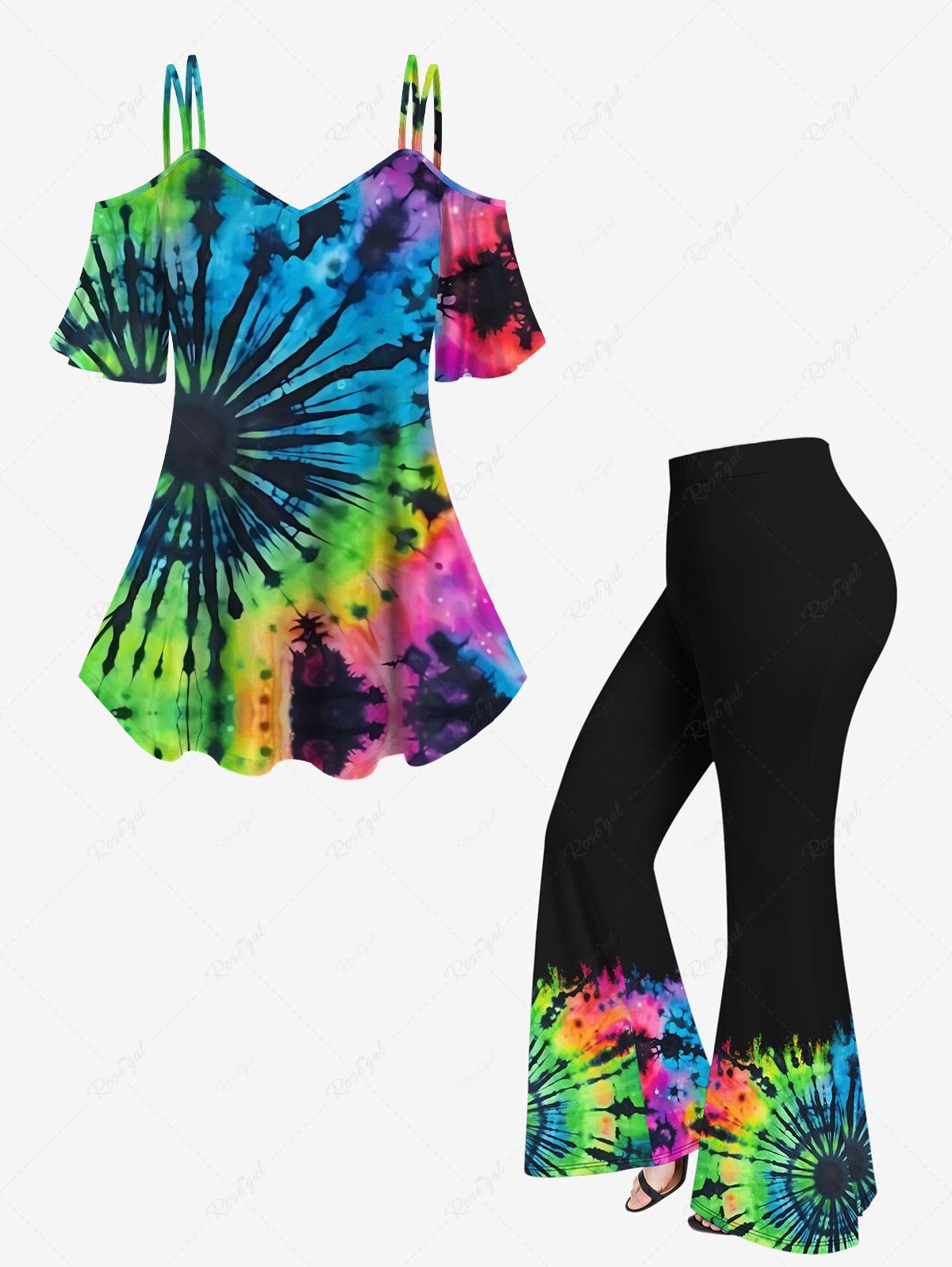 Ensemble T-shirt et Short Imprimé Tie-Dye Grande Taille Multi-A 