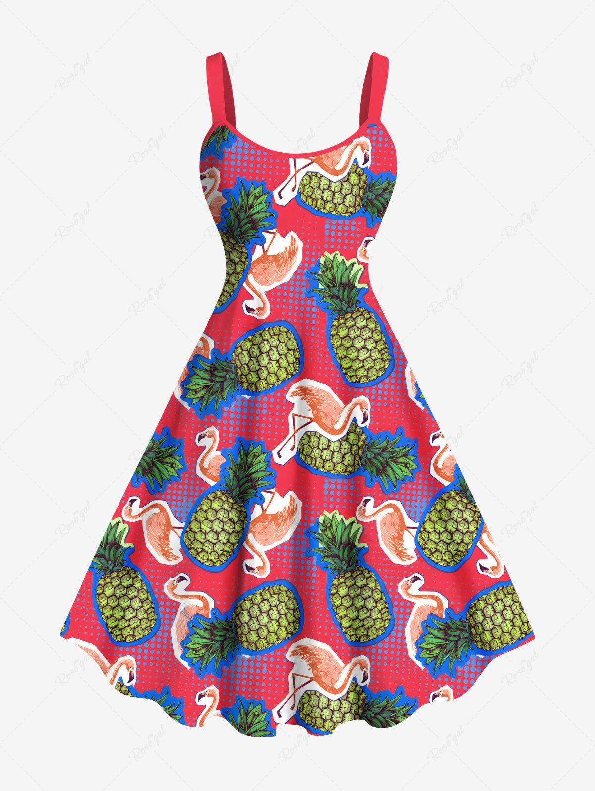 Robe débardeur trapèze hawaïenne grande taille à imprimé ananas et flamants roses Rose clair XXS