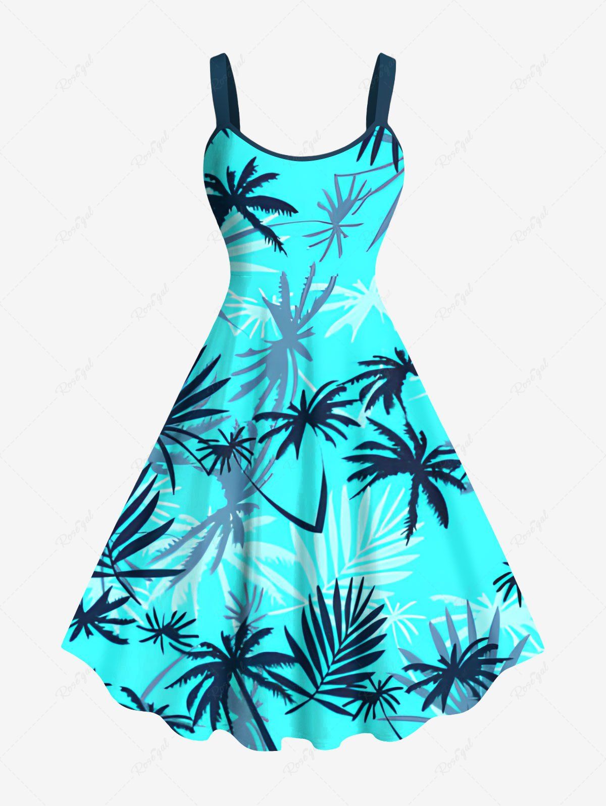 Outfits Plus Size Coconut Tree Print Hawaii Tank Dress  