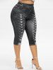 Floral Graphic Handkerchief Asymmetric Top and 3D Lace Up Jean Print Capri Leggings Plus Size Outfit - Violet clair 