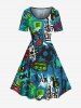 Cartoon Monster Tape Star Letters Graffiti Print Plus Size Matching Hawaii Music Beach Outfit For Couples -  