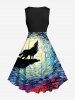 Robe Vintage Hawaii Peinture à L'Huile Loup Imprimée de Grande Taille - Noir M