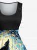 Robe Vintage Hawaii Peinture à L'Huile Loup Imprimée de Grande Taille - Noir M