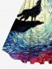 Robe Vintage Hawaii Peinture à L'Huile Loup Imprimée de Grande Taille - Noir 4X