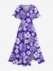 Tenue de Plage Hawaiien Imprimé Fleurs et Feuilles Tropicales Grande Taille pour Couples - Pourpre  
