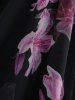 Plus Size Flowers Print Buckle Waist Chiffon Asymmetrical Cold Shoulder Blouse -  