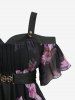 Plus Size Flowers Print Buckle Waist Chiffon Asymmetrical Cold Shoulder Blouse -  