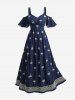Robe grande taille à épaules dénudées et motif floral brodé de cocotiers - Bleu profond 4X | US 26-28