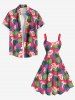 Plus Size Pineapple Flamingo Print Hawaii A Line Tank Dress -  