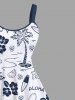 Plus Size Coconut Tree Floral Lemon Starfish Sailboat Print Hawaii A Line Tank Dress -  