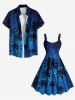 Plus Size Coconut Tree Glitter Galaxy Print Hawaii A Line Tank Dress -  