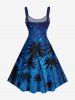 Plus Size Coconut Tree Glitter Galaxy Print Hawaii A Line Tank Dress -  