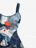 Robe Débardeur Hawaii Ligne A Fleur Nuage et Pieuvre Imprimés de Grande Taille - Bleu 4X