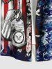 Plus Size 3D Lace Up Patriotic American Flag Camouflage Chain Print Button Pocket Shirt For Men -  