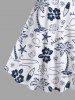 Robe Ligne A Soyeuse Fleurie Cocotier et Etoile de Mer Imprimés de Grande Taille - Blanc M