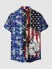 Chemise Imprimé Drapeau Américain 3D avec Poches à Lacets Grande Taille pour Homme - Bleu profond M