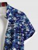 Chemise Imprimé Drapeau Américain 3D avec Poches à Lacets Grande Taille pour Homme - Bleu profond M