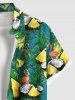 Chemise à boutons grande taille pour homme, imprimé flamant rose, feuilles tropicales, noix de coco et ananas. Motif hawaïen. Poche boutonnée. - Vert M