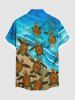Plus Size Cute Turtle Sea Beach Print Hawaii Sea Creatures Ombre Button Pocket Shirt For Men -  