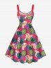 Plus Size Pineapple Flamingo Print Hawaii A Line Tank Dress -  