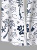 Plus Size Coconut Tree Floral Lemon Starfish Sailboat Print Hawaii Button Pocket Shirt For Men -  