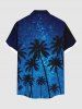 Plus Size Coconut Tree Glitter Galaxy Print Hawaii Button Pocket Shirt For Men -  