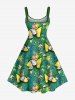 Plus Size Tropical Leaf Coconut Pineapple Flamingo Print Hawaii A Line Tank Dress -  