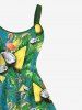 Plus Size Tropical Leaf Coconut Pineapple Flamingo Print Hawaii A Line Tank Dress -  